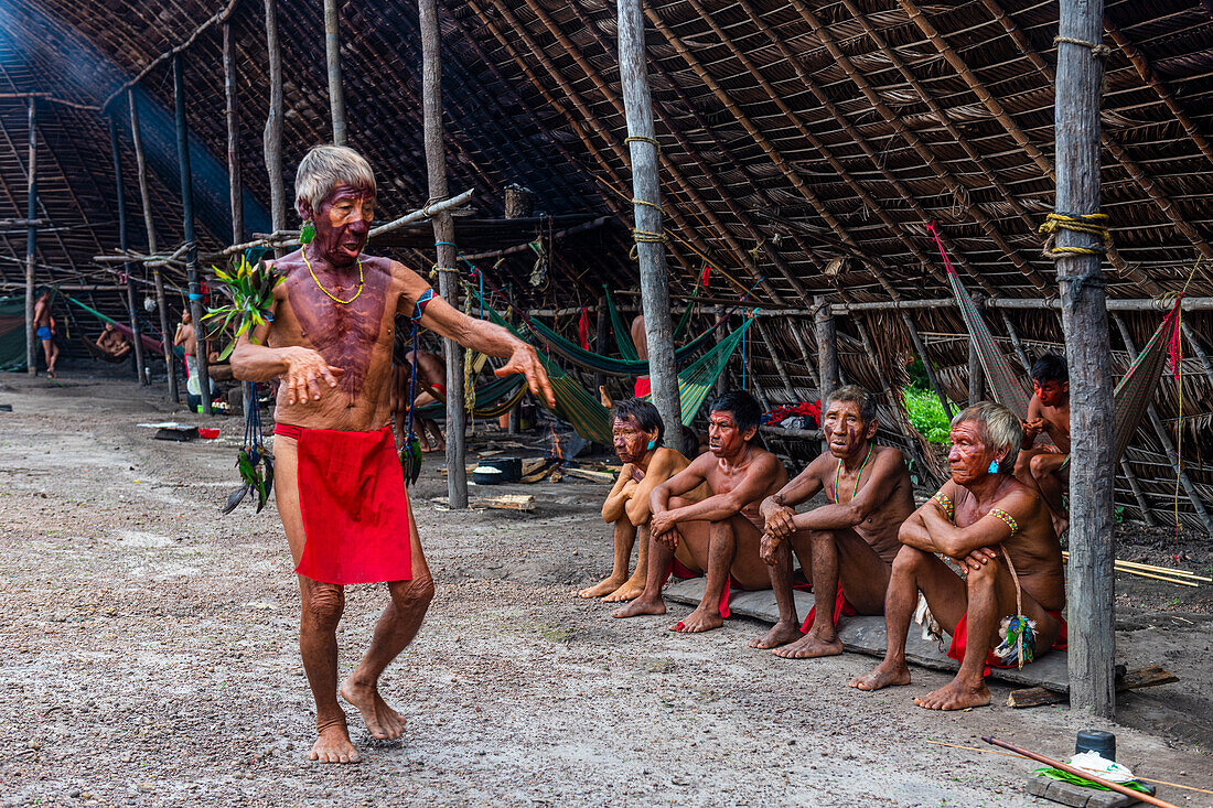 Shamans from the Yanomami tribe practising traditional healing methods, southern Venezuela, South America