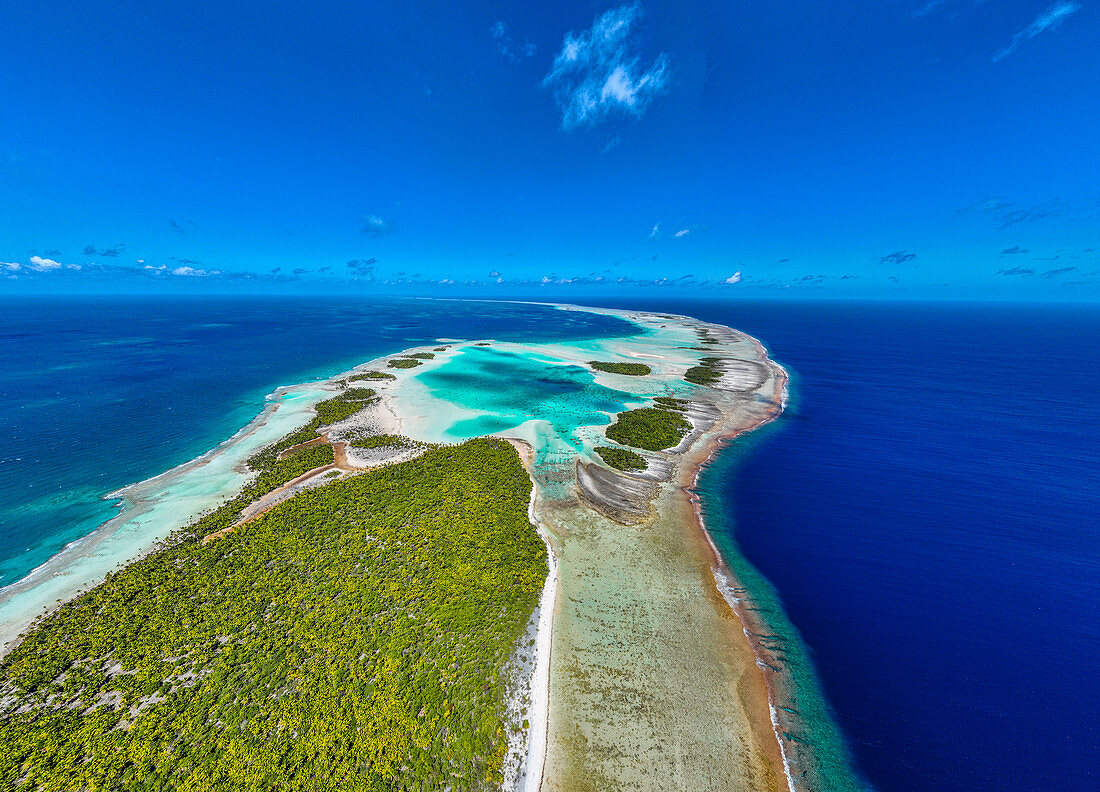 Panorama der Blauen Lagune, Rangiroa-Atoll, Tuamotus, Französisch-Polynesien, Südpazifik, Pazifik