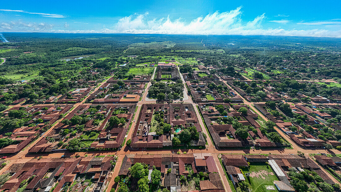 Luftaufnahme der Mission Concepcion, Jesuitenmissionen von Chiquitos, UNESCO-Weltkulturerbe, Departement Santa Cruz, Bolivien, Südamerika