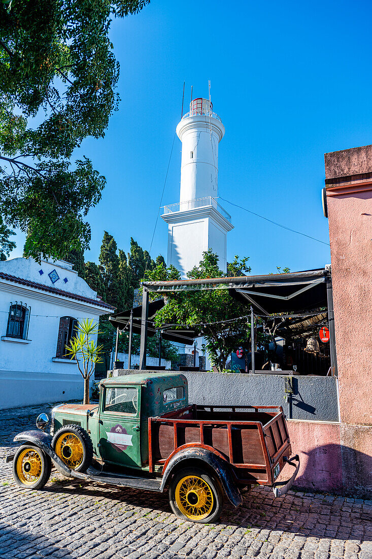 Colonial architecture and the old lighthouse, Colonia del Sacramento, UNESCO World Heritage Site, Uruguay, South America