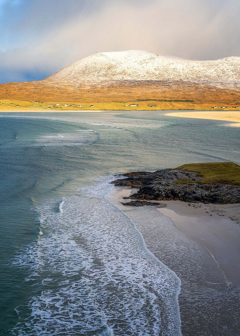 View over Bostadh Beach and Luskentyre Beach, Isle of Harris, Outer Hebrides, Scotland, United Kingdom, Europe