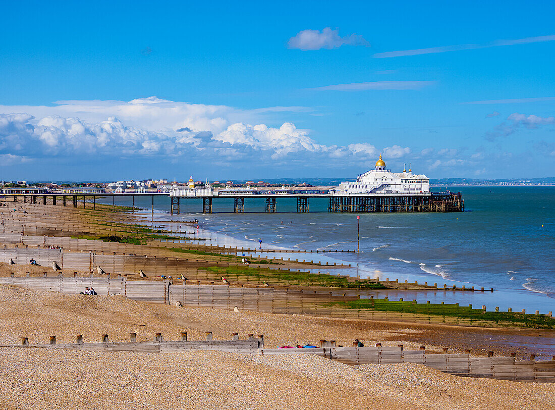 View towards the Eastbourne Pier, Eastbourne, East Sussex, England, United Kingdom, Europe