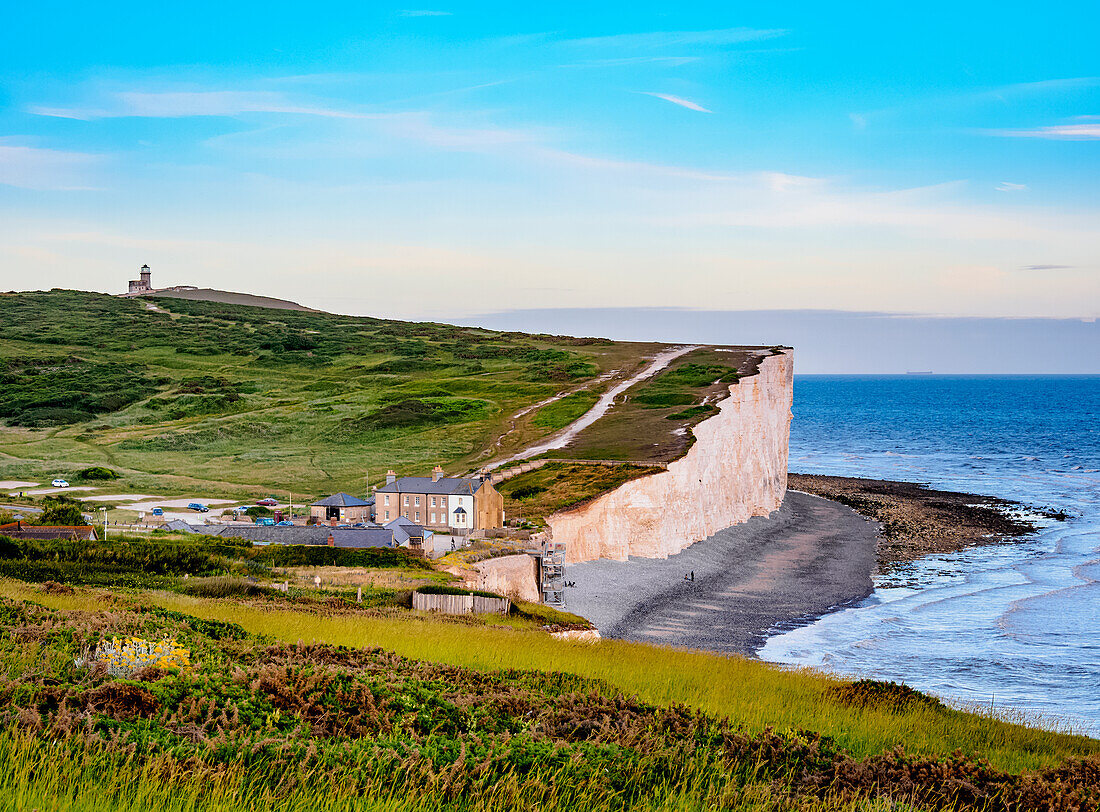 Birling Gap at dusk, South Downs National Park, East Sussex, England, United Kingdom, Europe