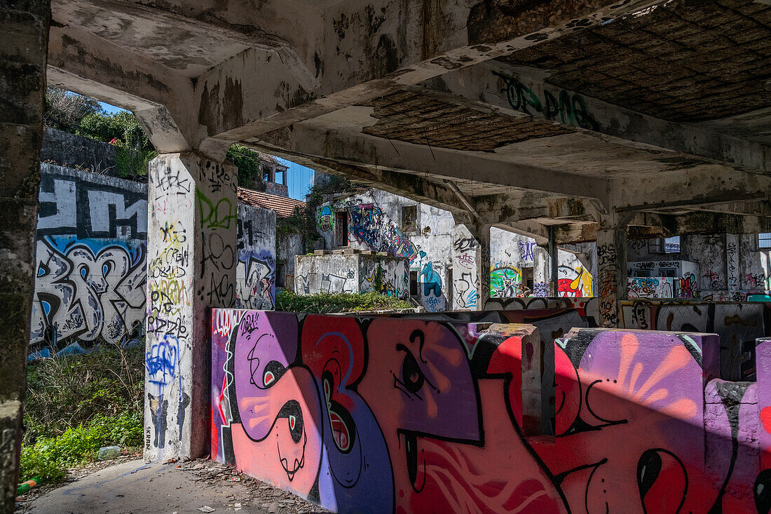 Graffiti at Arialva on the banks of the Tagus, Lisbon, Portugal, Europe