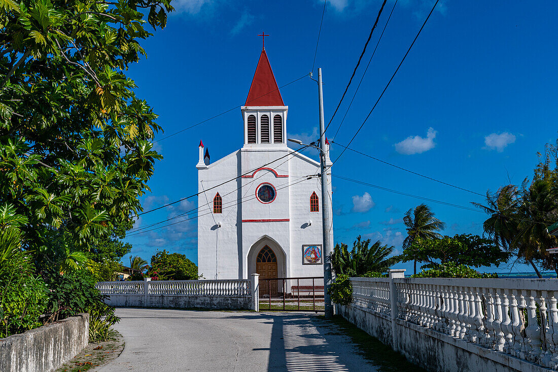 Catholic church, Avatoru, Rangiroa atoll, Tuamotus, French Polynesia, South Pacific, Pacific