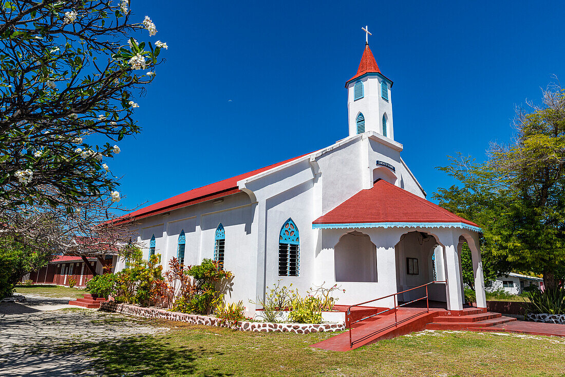 Rotoava-Kirche, Fakarava, Tuamotu-Archipel, Französisch-Polynesien, Südpazifik, Pazifik