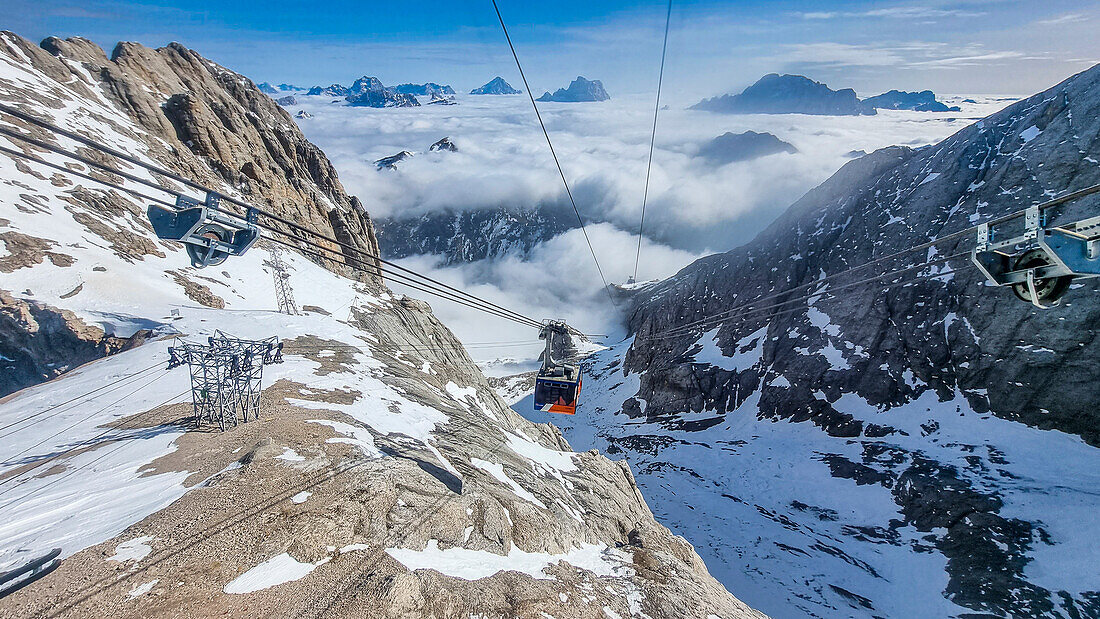 View from the Marmolada mountain over the Dolomites National Park, UNESCO World Heritage Site, South Tyrol, Italy, Europe