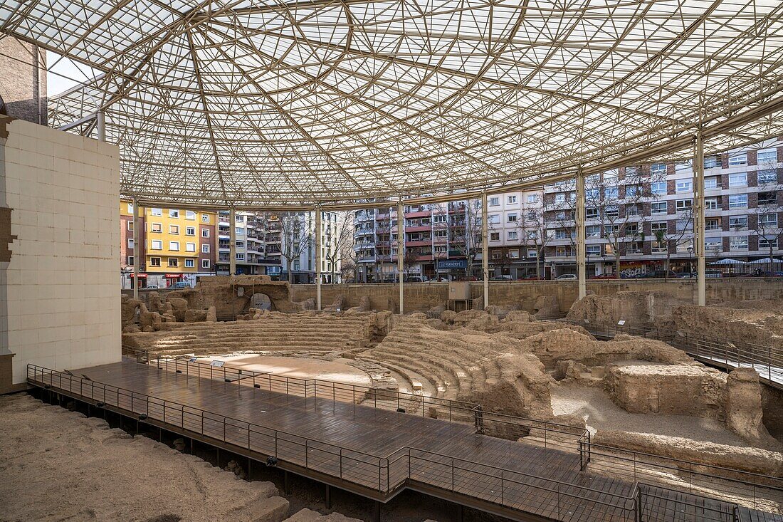 The Roman theater of Zaragoza (formerly Caesaraugusta), Zaragoza, Aragon, Spain, Europe