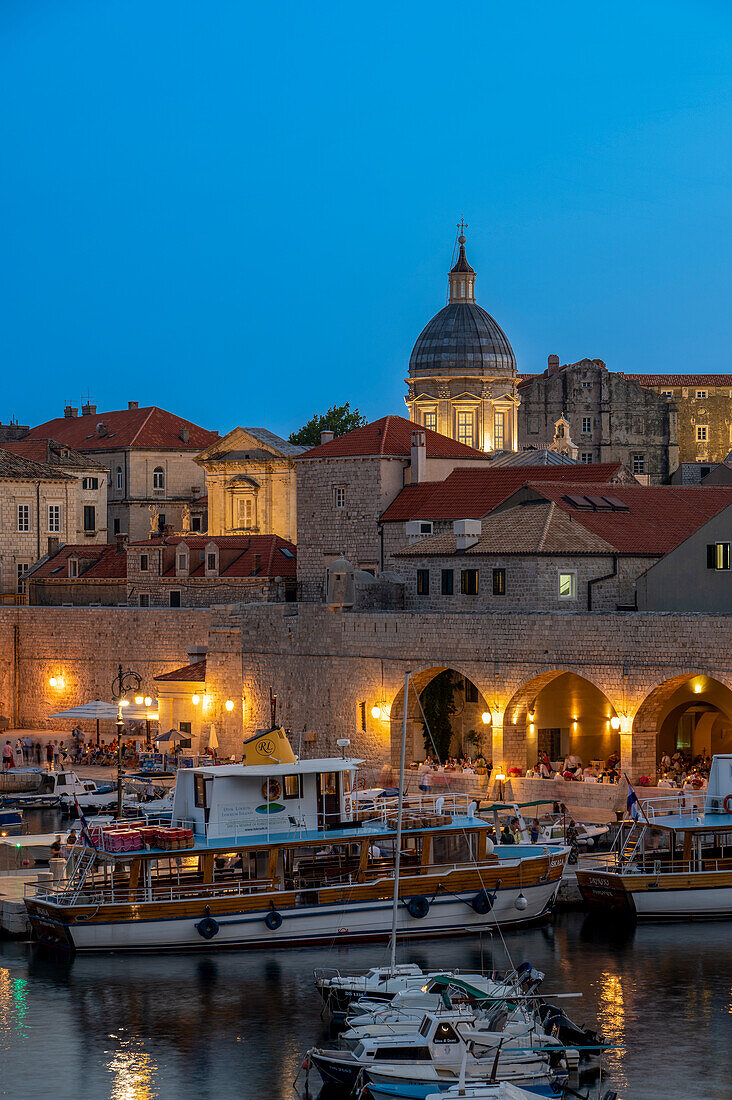 Old Town and harbour at night, UNESCO World Heritage Site, Dubrovnik, Croatia, Europe