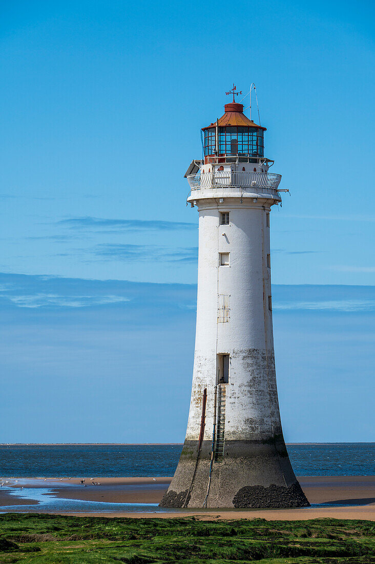 Perch Rock Lighthouse located at the entrance to the River Mersey, New Brighton, Wirral, Cheshire, England, United Kingdom, Europe