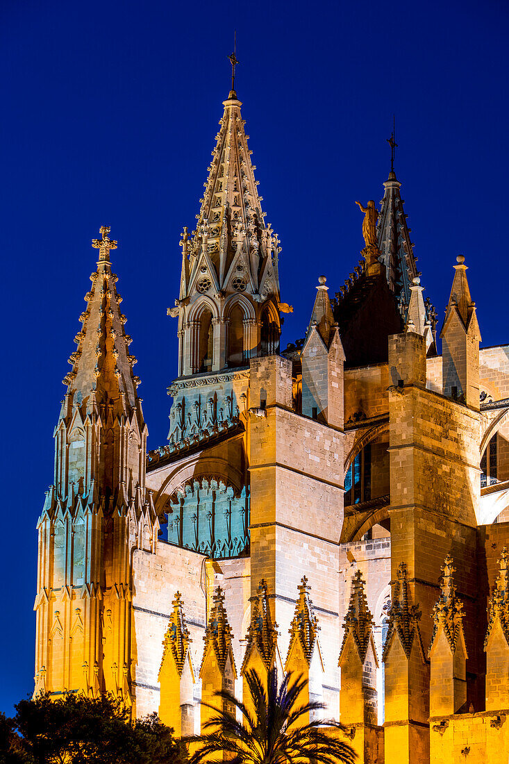 Catedral de Palma (Palma Cathedral) in the blue hour, Palma, Majorca, Balearic Islands, Spain, Mediterranean, Europe