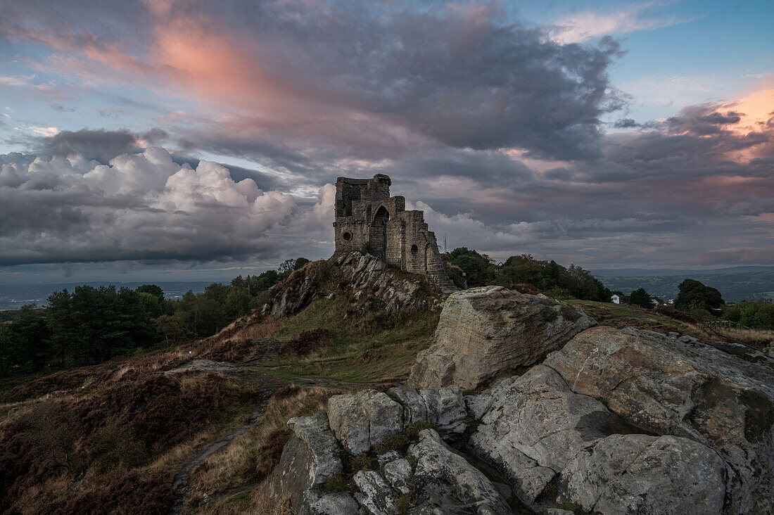 The Mow Cop Folly on the Cheshire Staffordshire border, Cheshire, England, United Kingdom, Europe