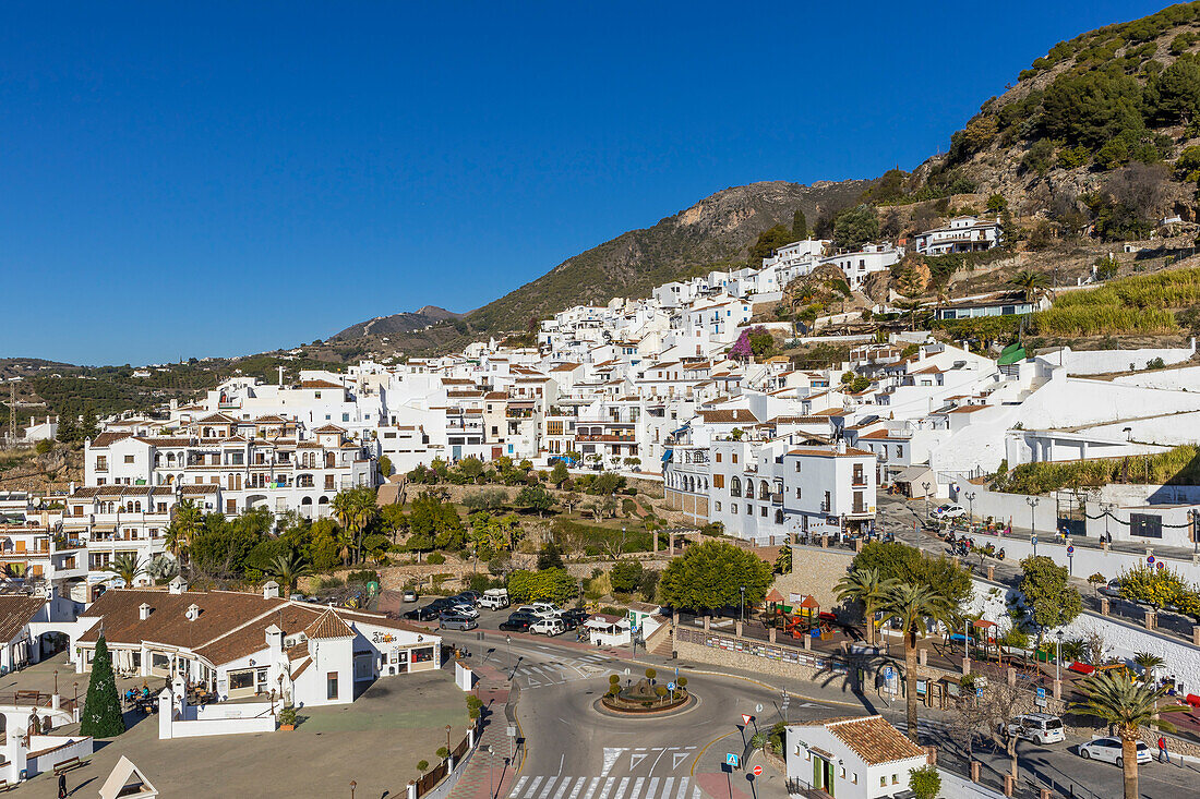 View over the old town from Casa del Apero, Frigiliana, Axarquia mountains region, Malaga province, Andalusia, Spain, Europe
