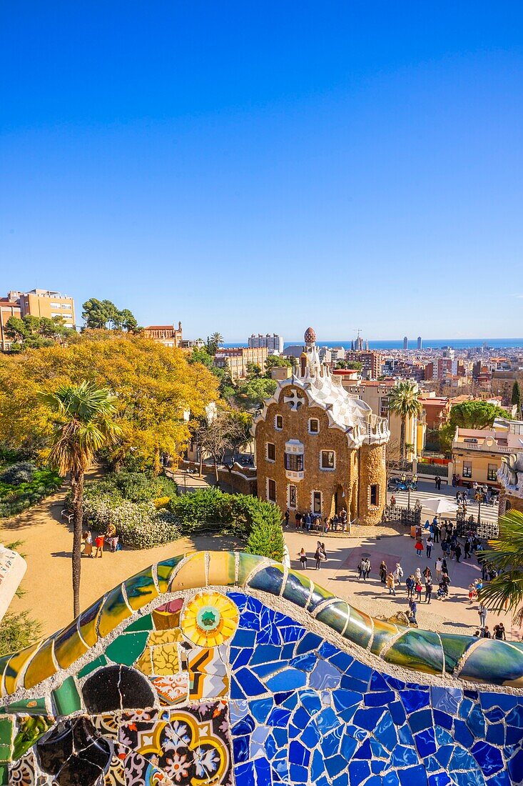 Antoni Gaudi, Park Guell, UNESCO-Welterbestätte, Barcelona, Katalonien, Spanien, Europa