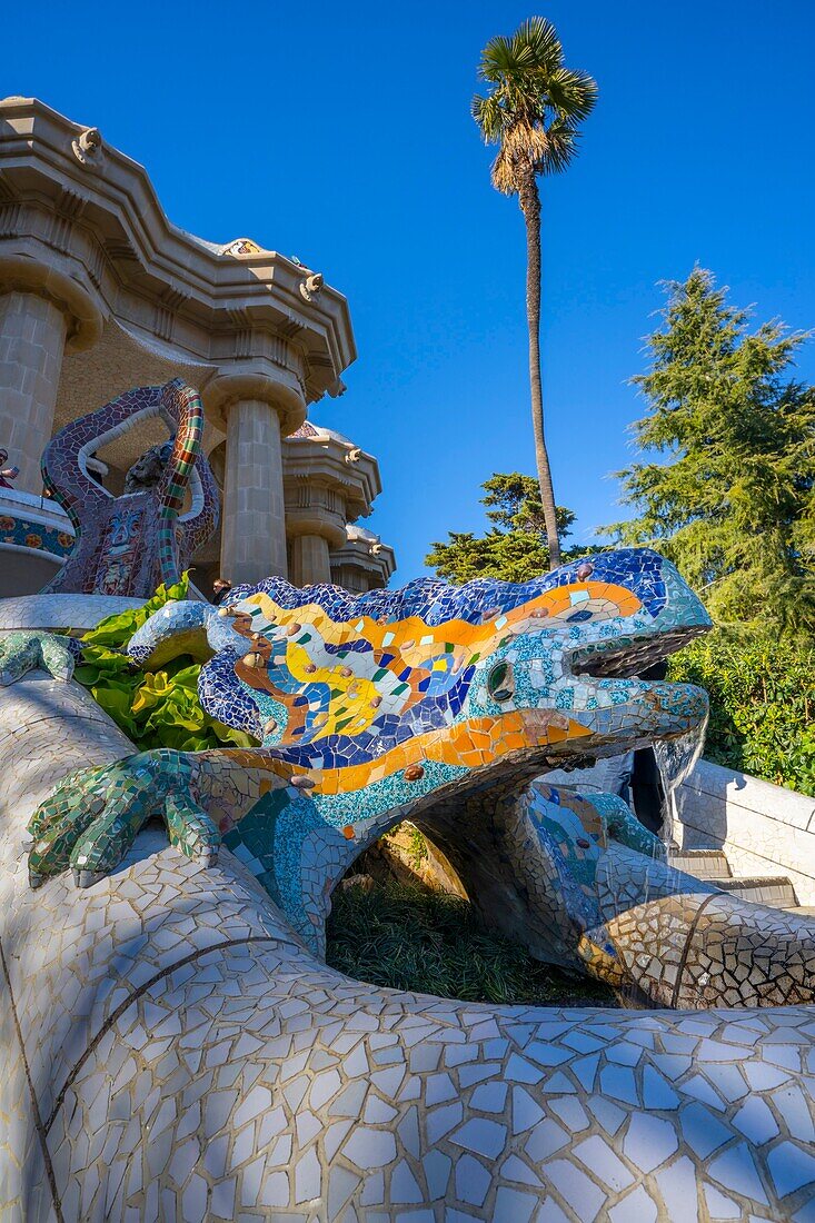Antoni Gaudi, Park Guell, UNESCO-Weltkulturerbe, Barcelona, Katalonien, Spanien, Europa