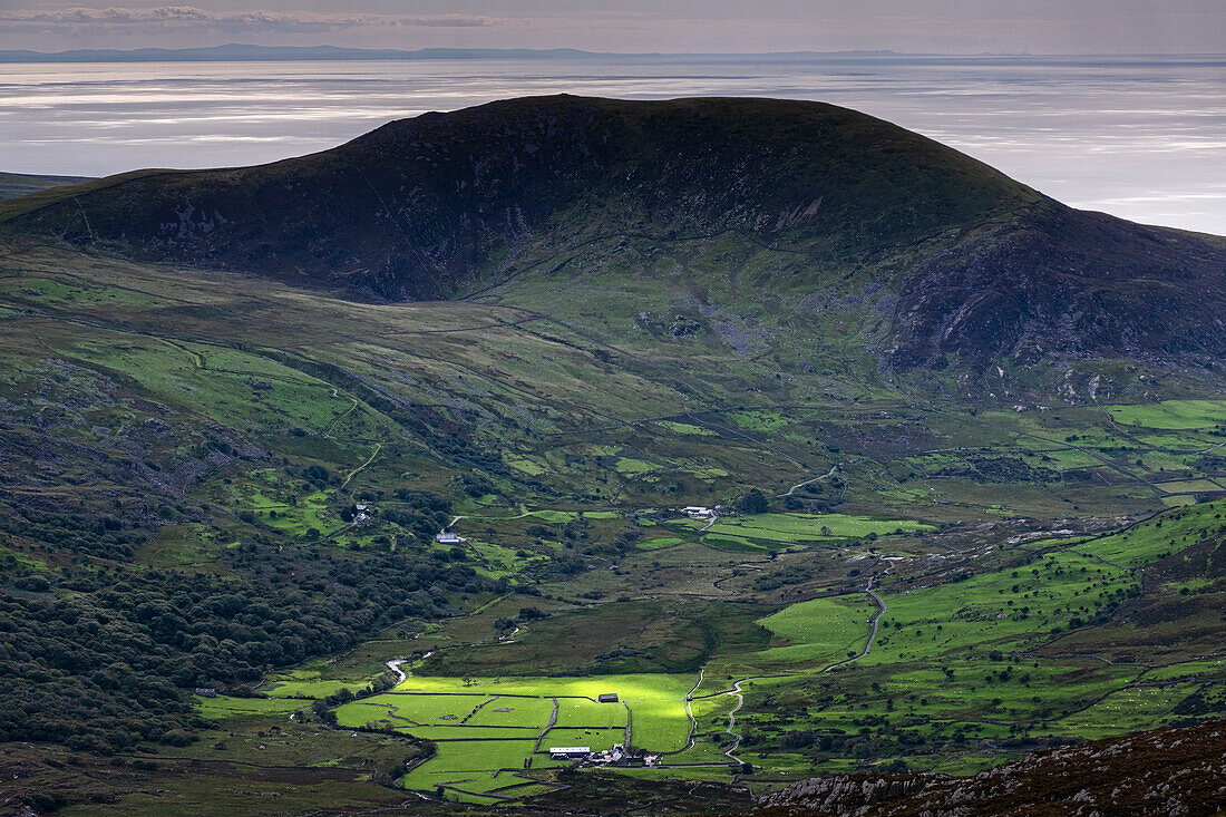 Cwm Nantcol and Moelfre from Rhinog Fawr, The Rhinogydd (Rhinog) Mountains, Snowdonia National Park, North Wales, United Kingdom, Europe