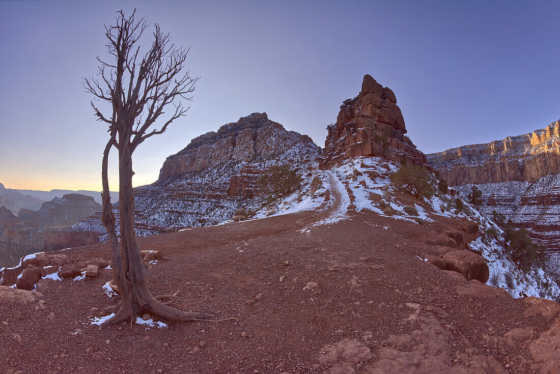 View of O'Neill Butte from its north side along the South Kaibab Trail just after sunrise at Grand Canyon, UNESCO World Heritage Site, Arizona, United States of America, North America