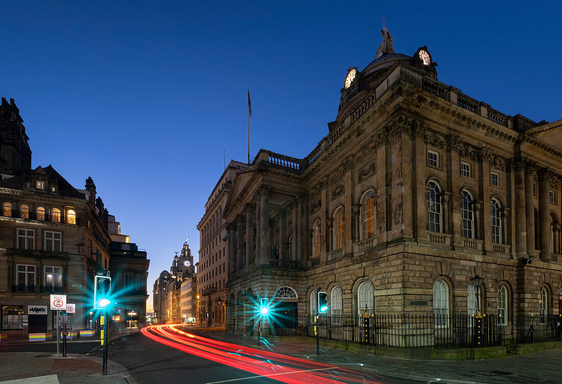 Liverpool Town Hall and the Liver Building at night, Water Street, Liverpool City Centre, Liverpool, Merseyside, England, United Kingdom, Europe