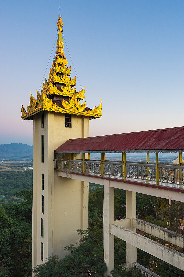 Tower with elevator on top of Mandalay Hill, Mandalay, Myanmar (Burma), Asia
