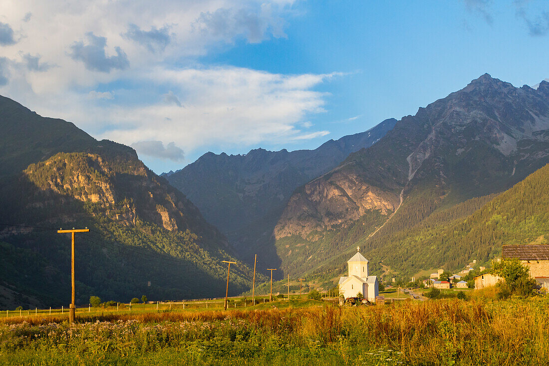 Orthodox church between Majvdieri and Chvabian, Samegrelo-Zemo Svaneti, Svaneti, Georgia, Central Asia, Asia