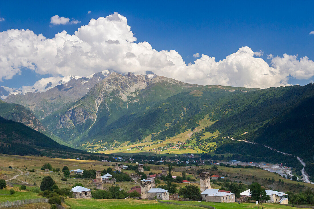 Village of Artskheli in Caucasian mountains, Svaneti mountains, Georgia, Central Asia, Asia