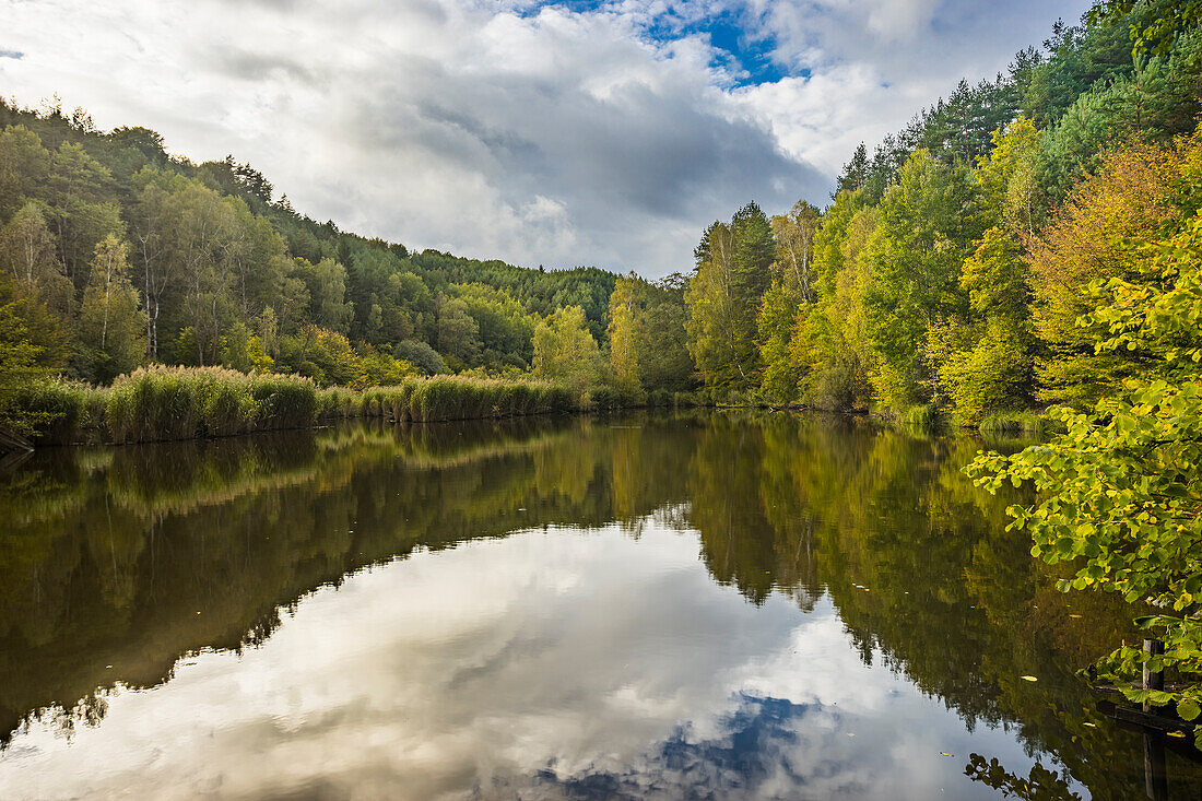 Idyllic shot of Kacirek pond during autumn, Kokorinsko, Central Bohemia, Czech Republic (Czechia), Europe