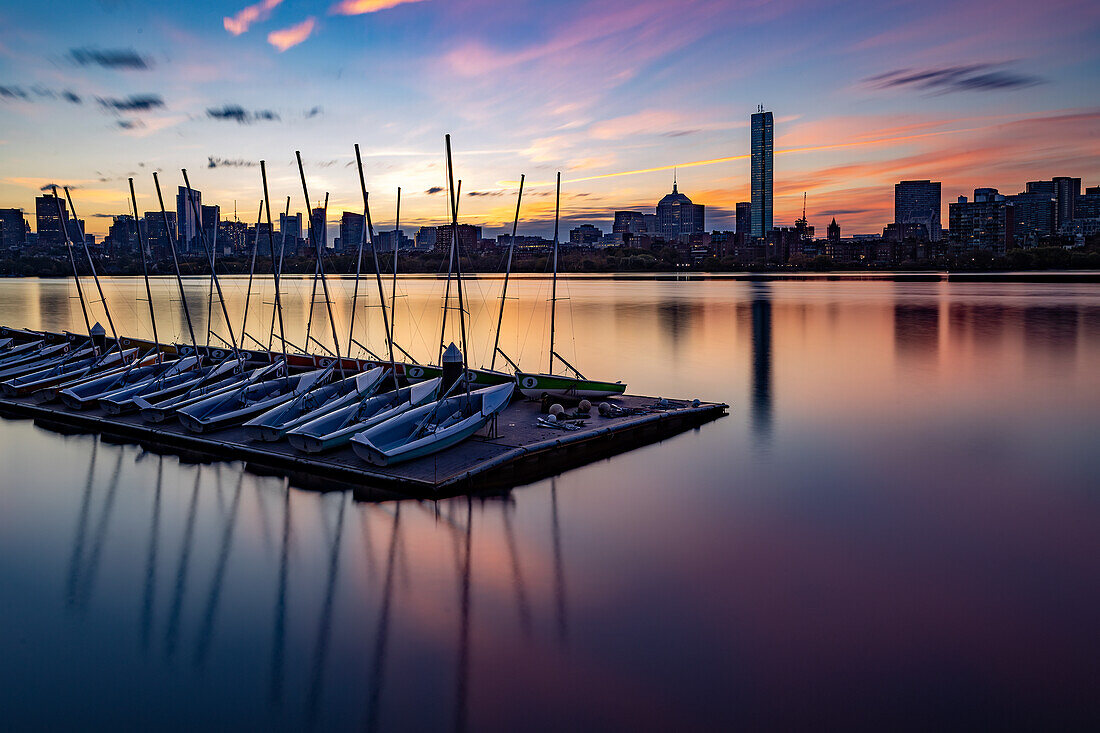 Charles River at sunrise, Boston, Massachusetts, New England, United States of America, North America
