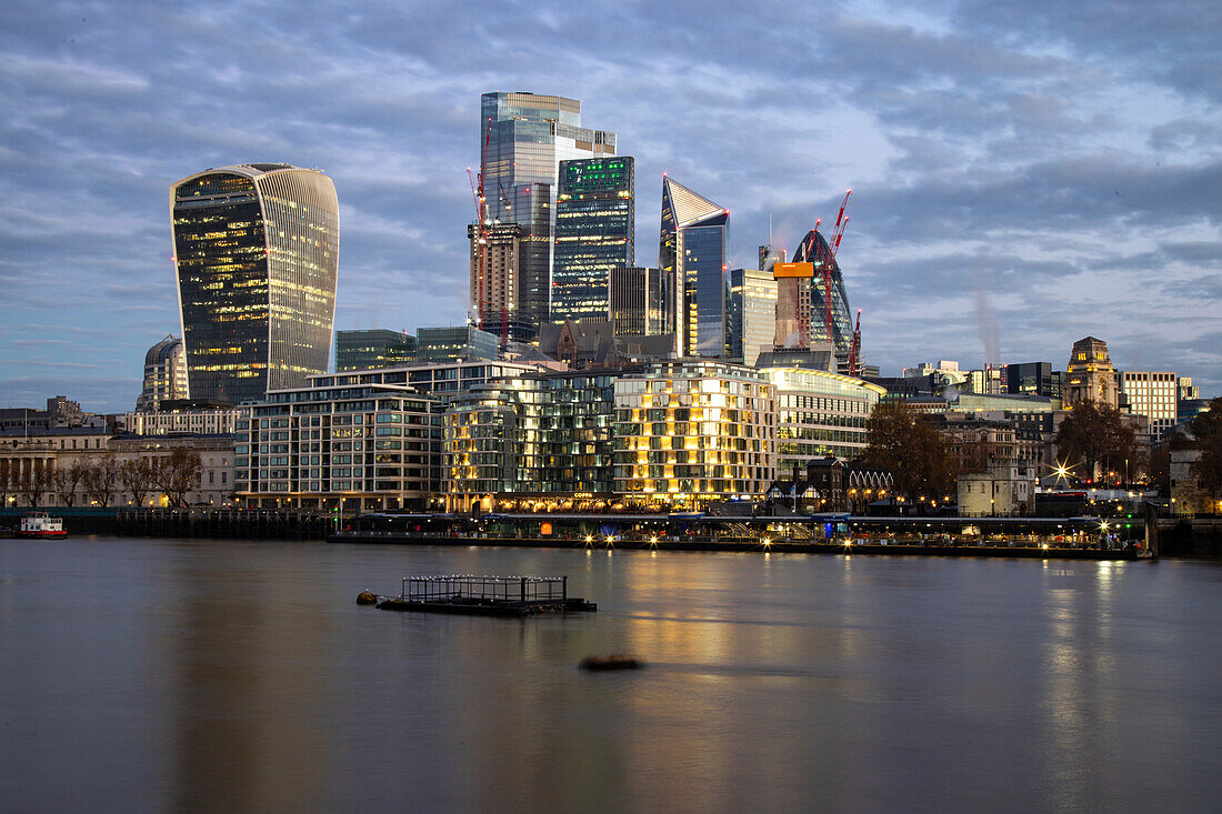 City of London cityscape at dawn, London, England, United Kingdom, Europe