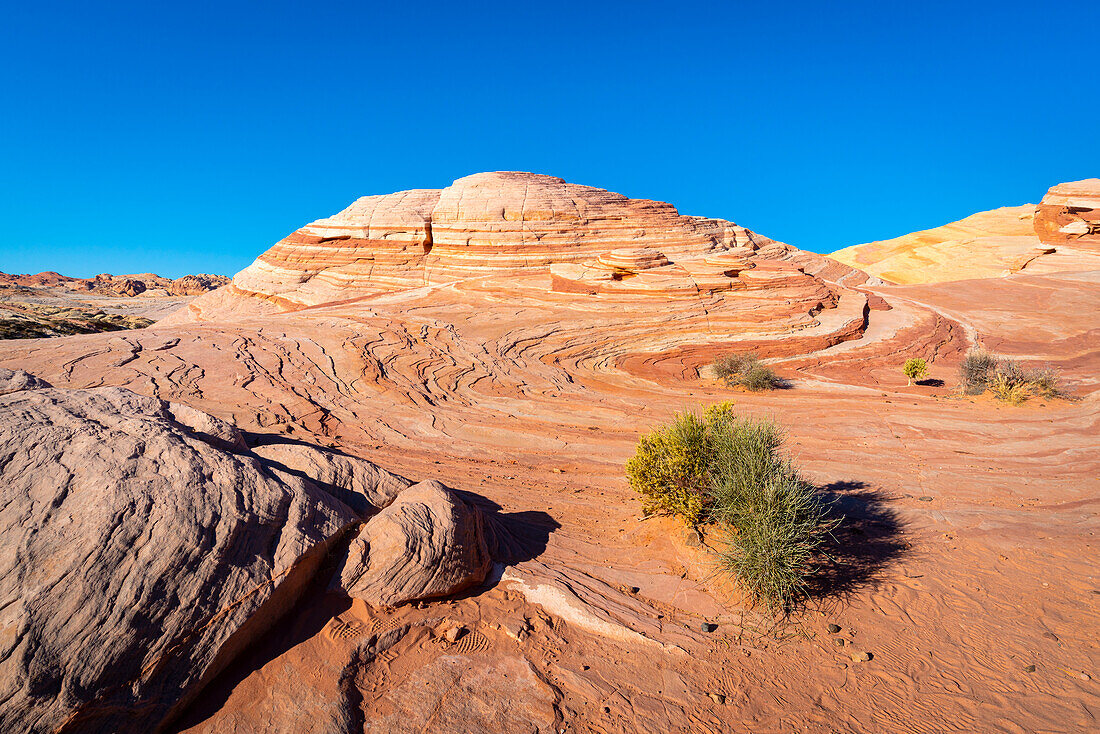 Rote Felsformationen bei Fire Wave, Valley of Fire State Park, Nevada, Westen der Vereinigten Staaten, Vereinigte Staaten von Amerika, Nordamerika