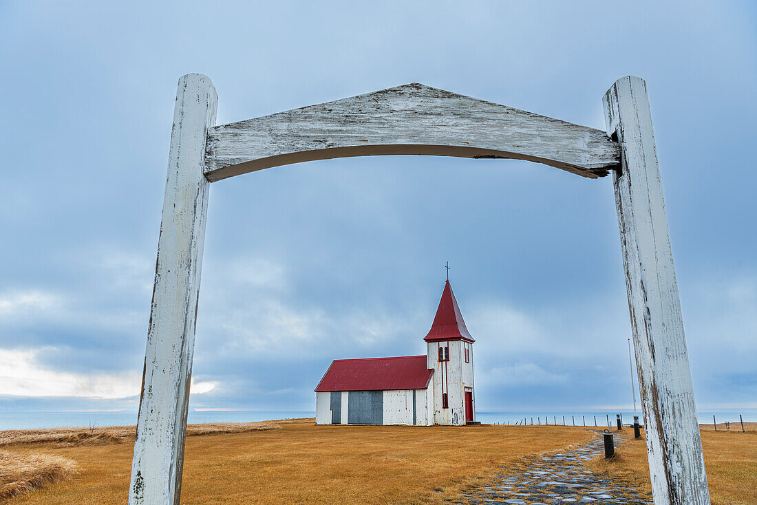The old wooden church of Hellnakirkja, Hellnar, Snaefellsnes Peninsula, Vesturland, West Iceland, Iceland, Polar Regions
