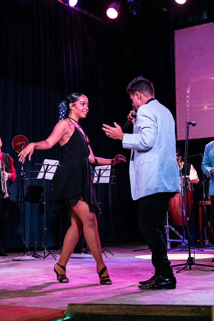 Dancer and singer at latest incarnation of Buena Vista Social Club, Havana, Cuba, West Indies, Caribbean, Central America