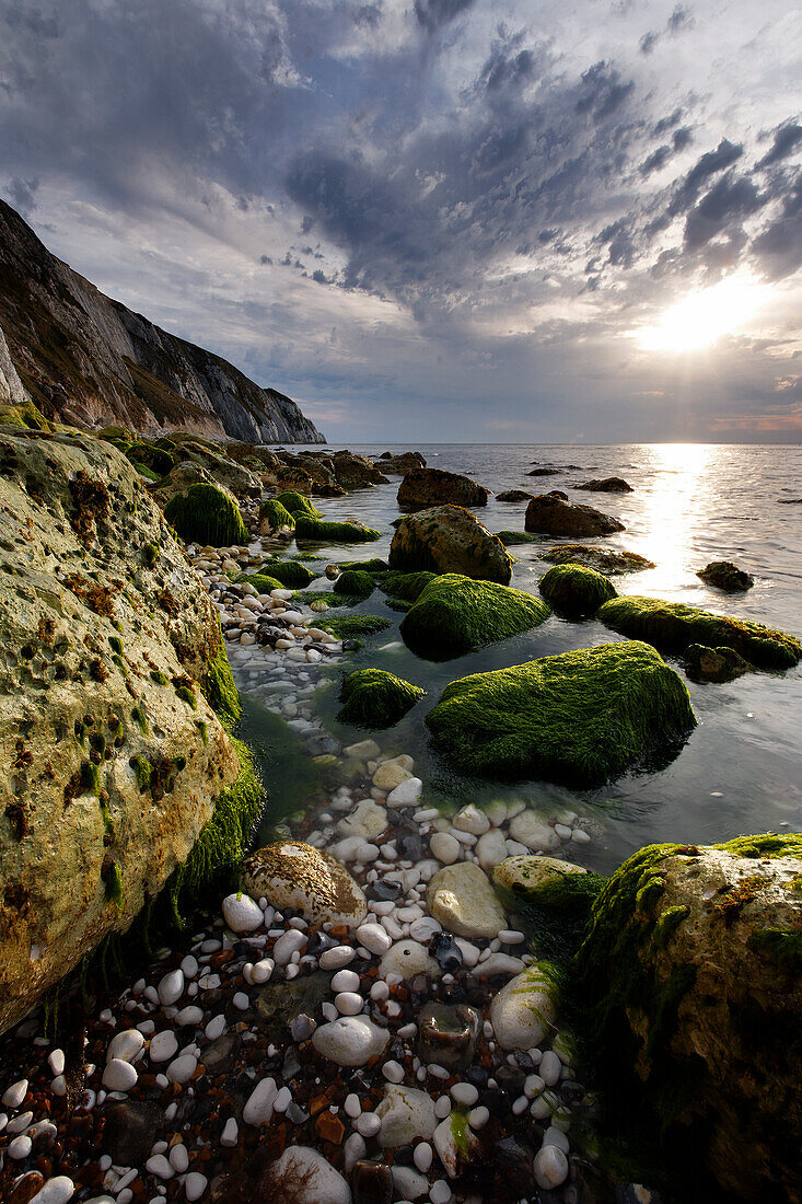 Sunset over Alum Bay, Isle of Wight, England, United Kingdom, Europe