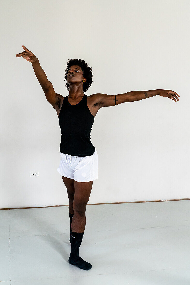 Dancer in rehearsal class of the Mi Compania Ballet Company, Havana, Cuba, West Indies, Caribbean, Central America