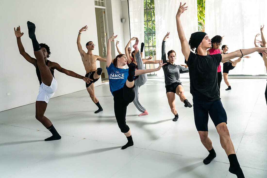 Dancers in rehearsal class of the Mi Compania Ballet Company, Havana, Cuba, West Indies, Caribbean, Central America