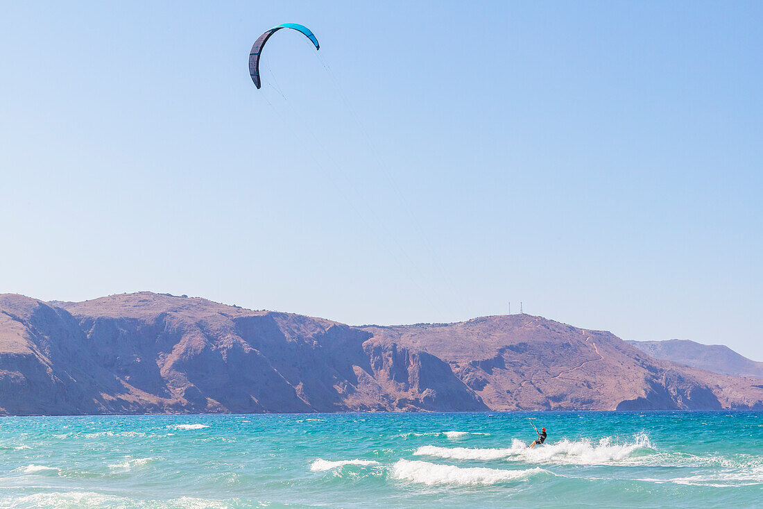 Kitesurfing, Episkopi beach, Rethymno, Crete, Greek Islands, Greece, Europe