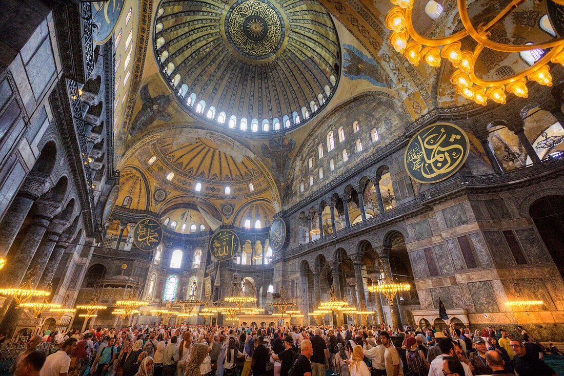 Interior, Hagia Sophia Grand Mosque, 360 AD, UNESCO World Heritage Site, Istanbul, Turkey, Europe