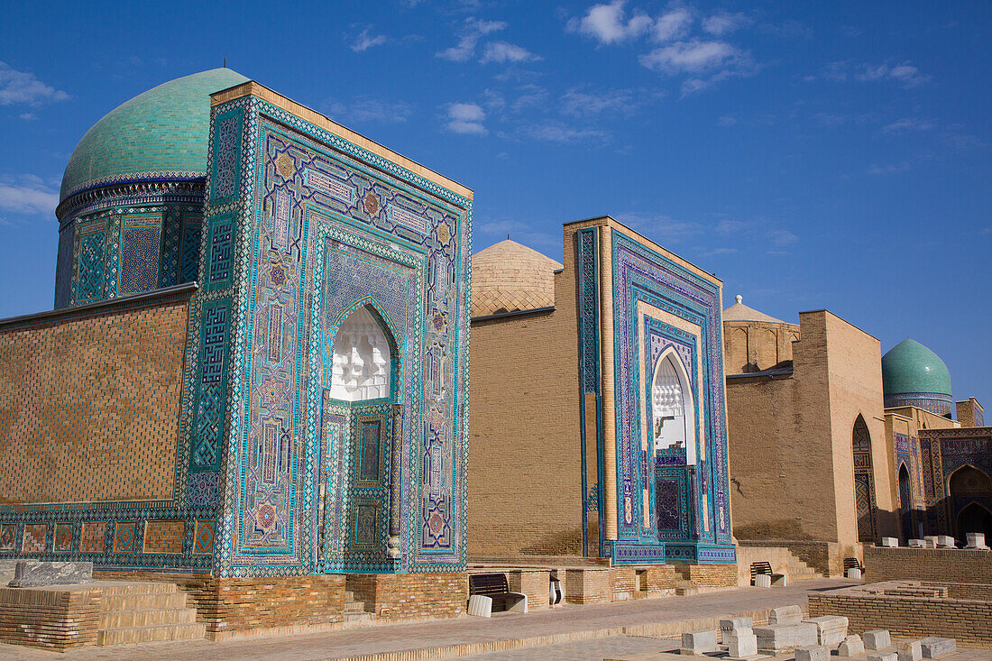 Usto Ali Nasafi-Mausoleum links, Mittlerer Komplex, Shah-I-Zinda, UNESCO-Welterbe, Samarkand, Usbekistan, Zentralasien, Asien