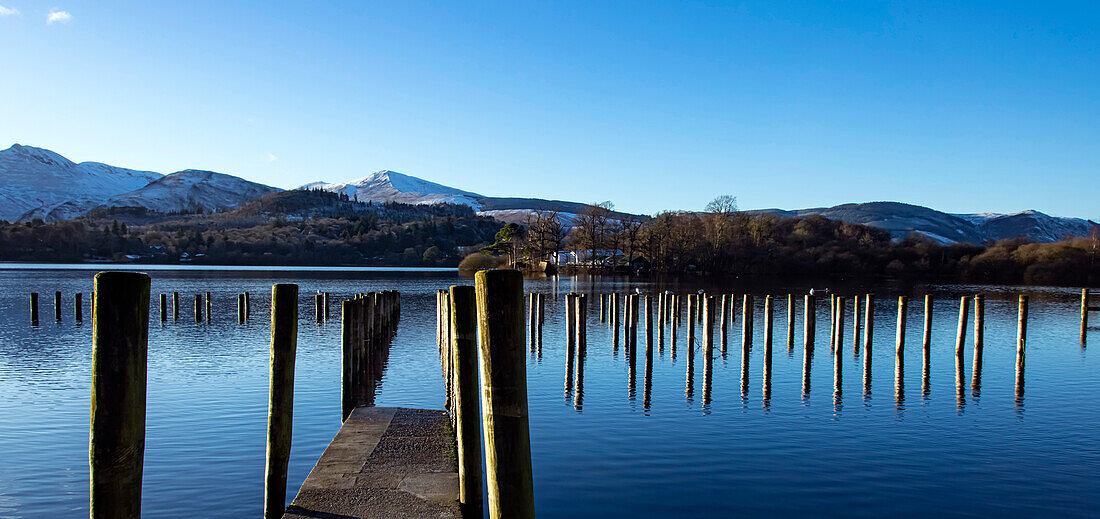 Grisedale Pike, boat landing, Derwentwater, Keswick, Lake District National Park, UNESCO World Heritage Site, Cumbria, England, United Kingdom, Europe