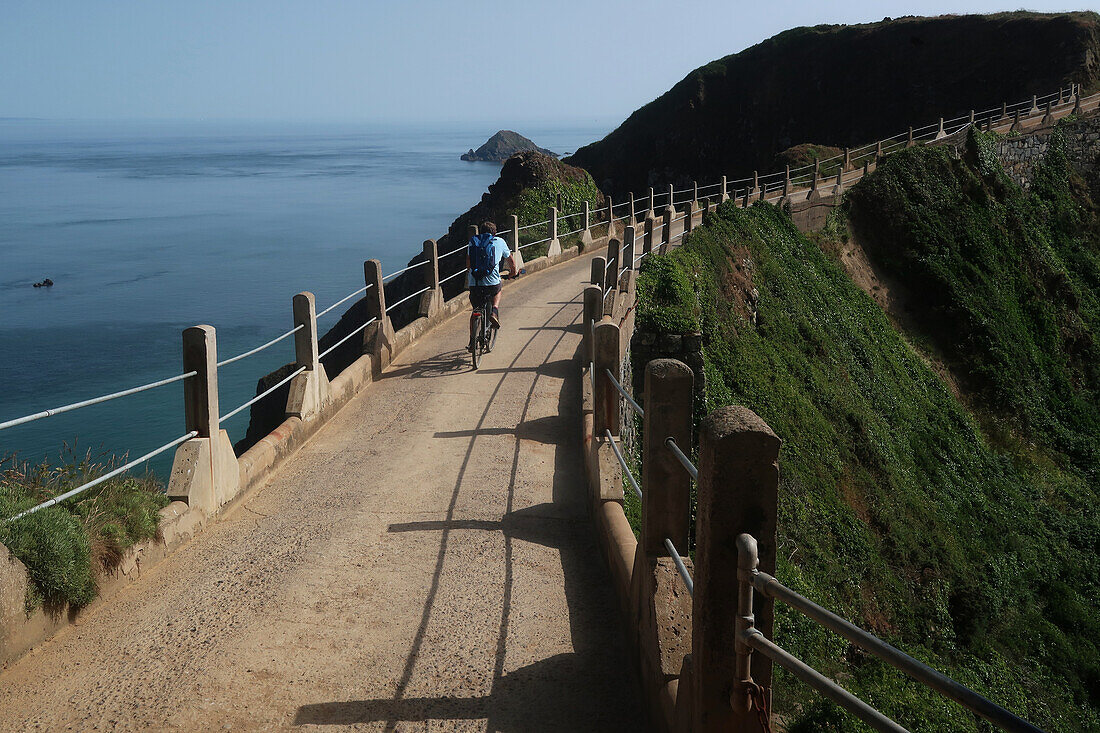 La Coupe, the causeway which joins Big and Little Sark, Sark, Channel Islands, United Kingdom, Europe
