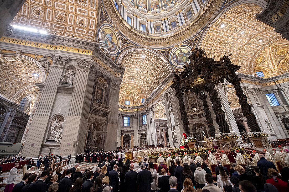 Pope Francis presides over the Easter Vigil in St. Peter's Basilica, UNESCO World Heritage Site, Christians around the world marking Holy Week, Vatican, Rome, Lazio, Italy, Europe