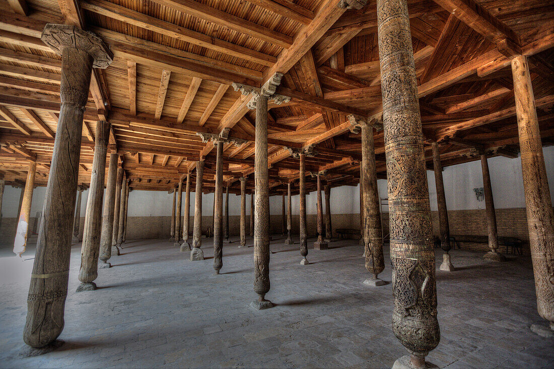Interior, Juma Mosque, Ichon Qala (Itchan Kala), UNESCO World Heritage Site, Khiva, Uzbekistan, Central Asia, Asia