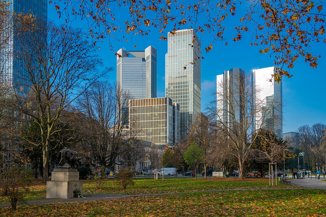 View of financial district skyline, Taunusanlage, Frankfurt am Main, Hesse, Germany, Europe