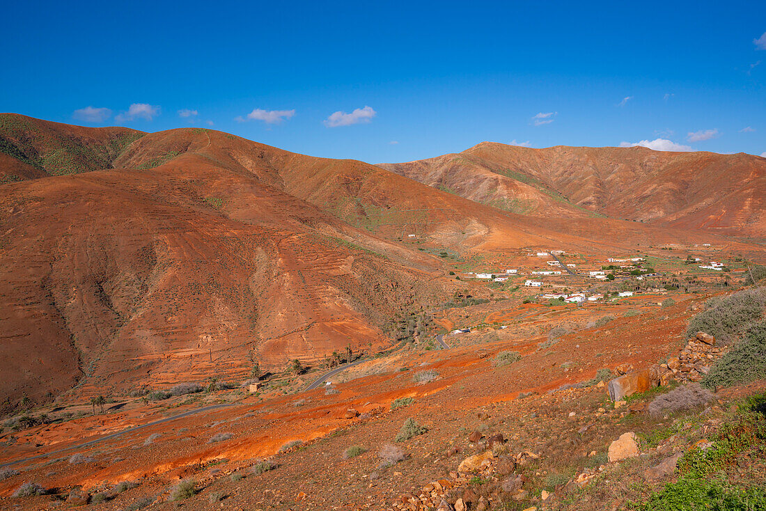 Blick auf die Landschaft bei Vega de Rio Palmas, Betancuria, Fuerteventura, Kanarische Inseln, Spanien, Atlantik, Europa