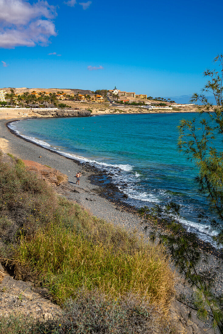 View of coastline near Castillo Caleta de Fuste, Fuerteventura, Canary Islands, Spain, Atlantic, Europe