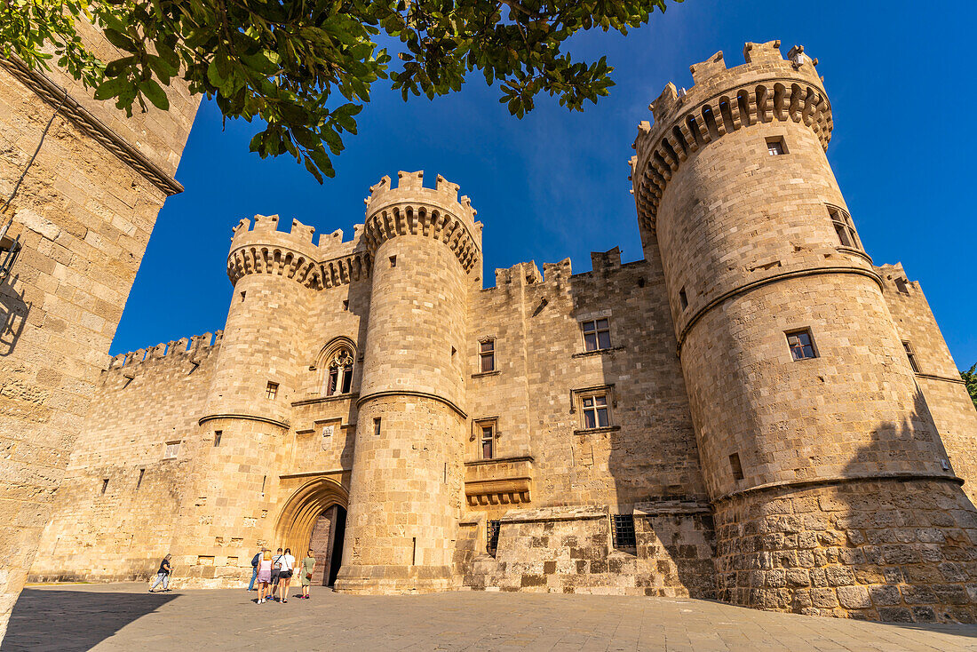 View of Palace of the Grand Master of the Knights of Rhodes, Old Rhodes Town, UNESCO World Heritage Site, Rhodes, Dodecanese, Greek Islands, Greece, Europe