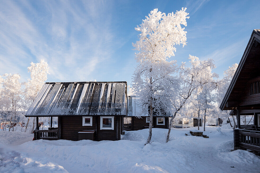 Typical houses of Bjorkliden, Abisko, Kiruna Municipality, Norrbotten County, Lapland, Sweden, Europe