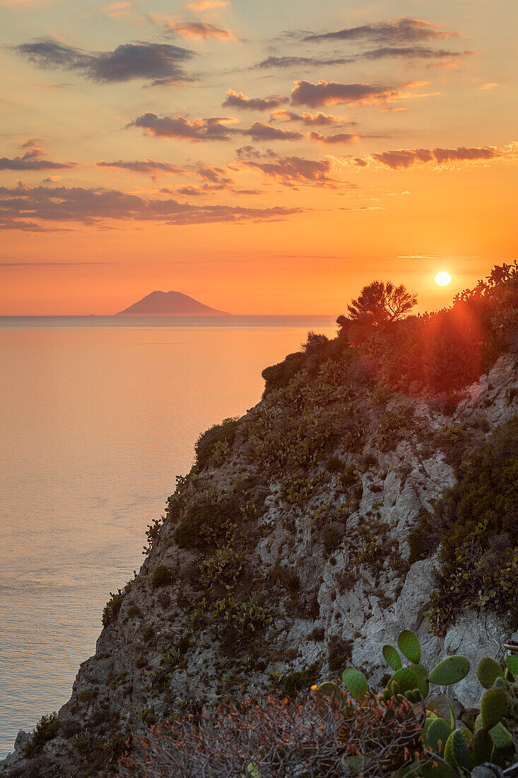 Sunset at Capo Vaticano, with Stomboli in the background, Vibo Valentia province, Italy, Europe