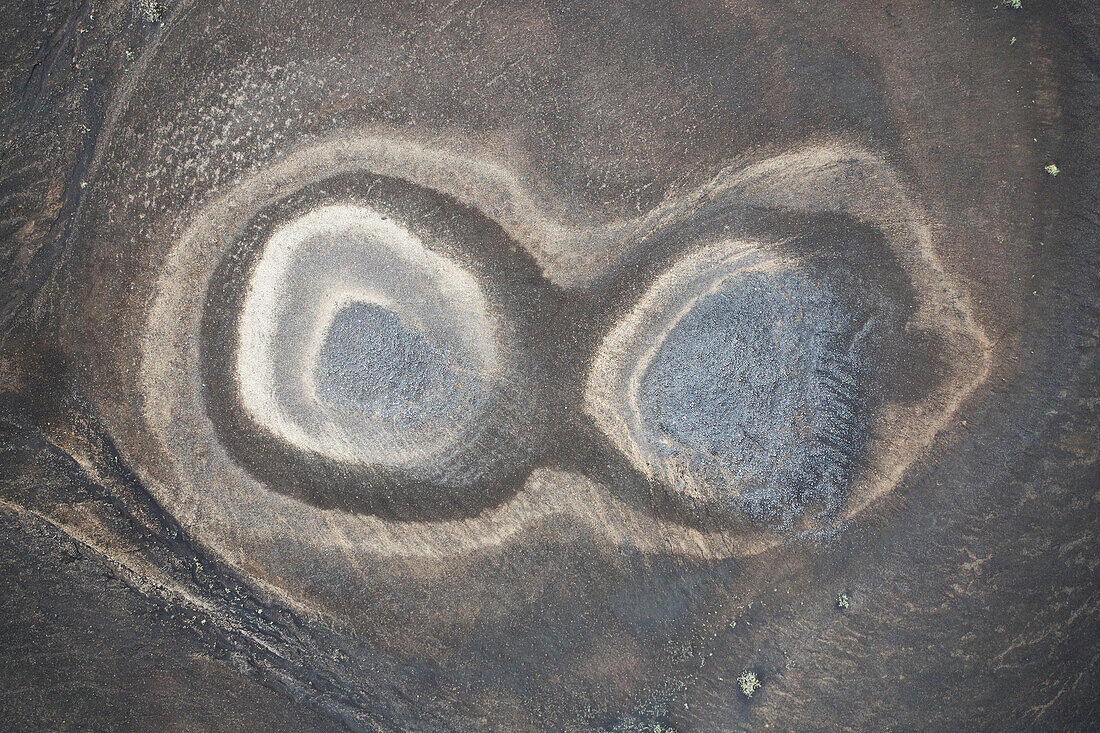 aerial view shot by the drone of abstract drawings in the ground in Landlammalaugar area, Sudurland, Iceland, Europe