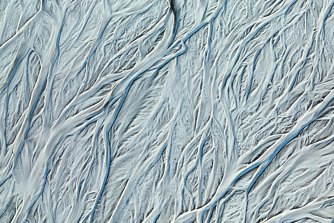 aerial abstract taken by drone of icelandic river during a winter day, Sudurland, Iceland, Europe