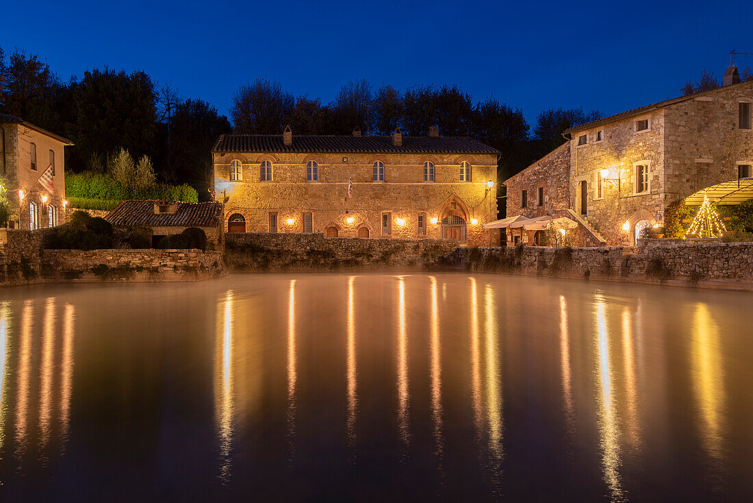 Thermal water at Bagno Vignoni square, Bagno Vignoni, Orcia valley, Siena province, Tuscany, italy